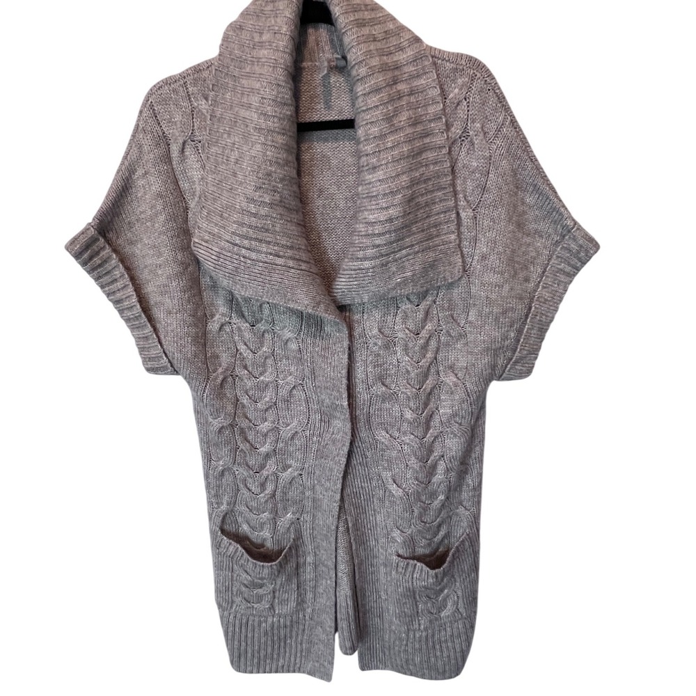 Caslon Beige Oatmeal Cable Knit Shawl Collar Open Front longline Cardigan Size M